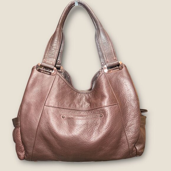 B Makowsky Slouchy Hobo Brown Pebbled Leather Ruched Shoulder Bag Pockets Boho - Picture 3 of 7